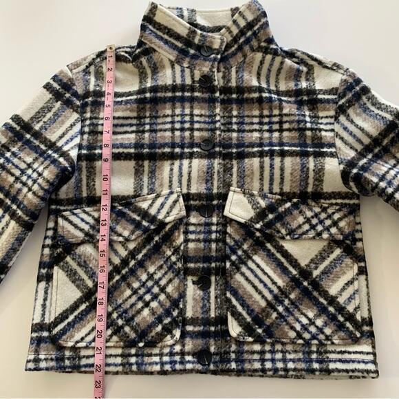 Avec Les Filles Brushed Plaid Bone & Black Oversized Button Up Coat Jacket M - Picture 6 of 11